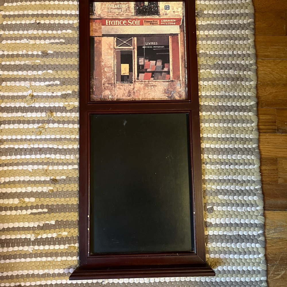 Vintage France Soir Wall Chalkboard with Brown Frame